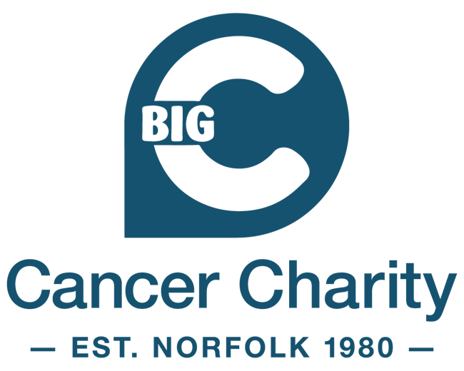 Blue and white logo saying Big C Cancer Charity established Norfolk nineteen eighty