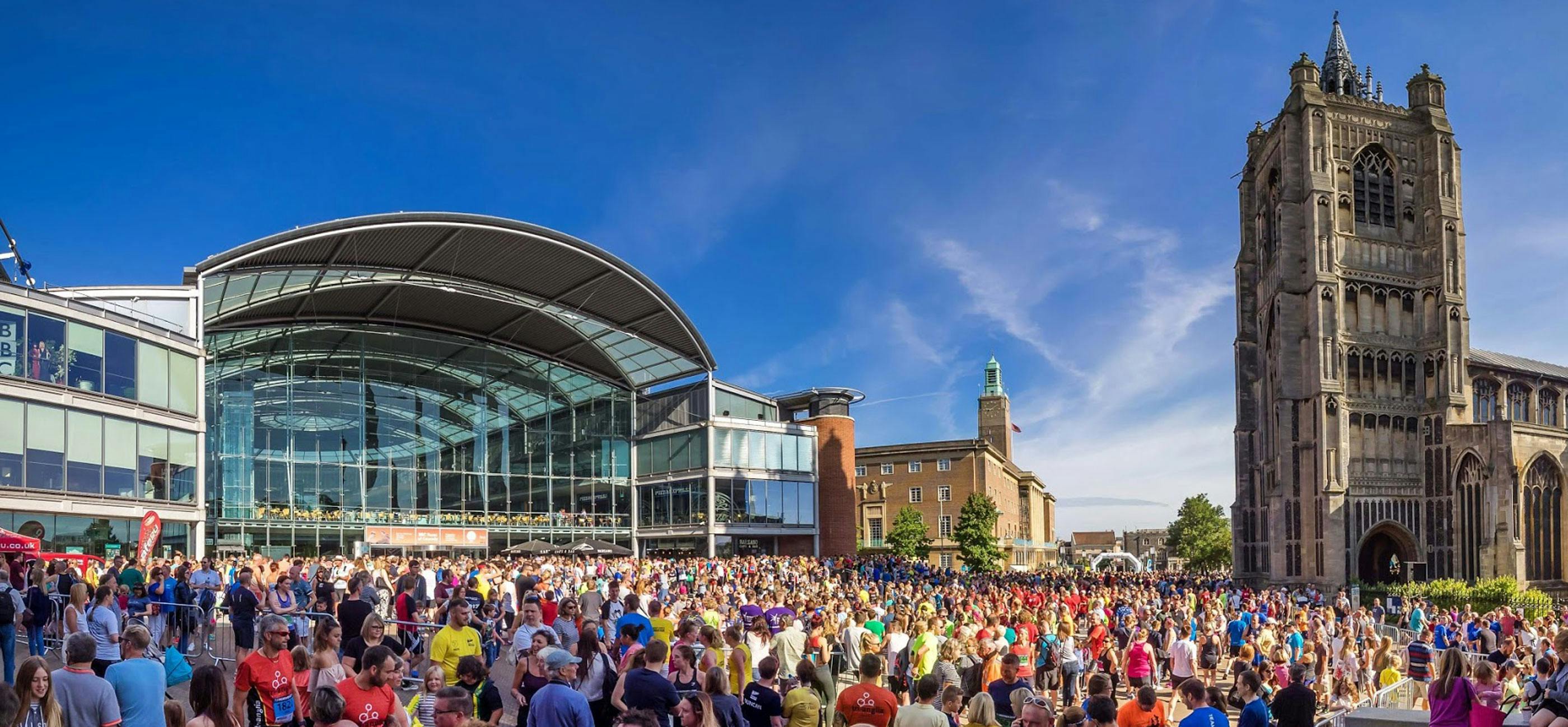 Crowds gathered outside The Forum for Run Norwich
