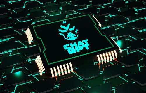 A vibrant 3D logo for ChatGPT resembling a circuit board