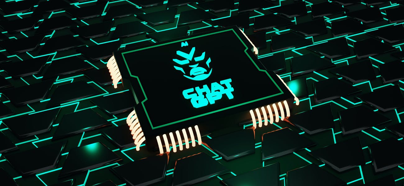A vibrant 3D logo for ChatGPT resembling a circuit board