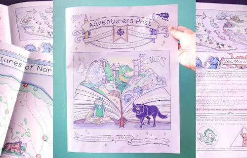 A fantasy newspaper called the Adventurers Post from the Wayward Adventurers Guild, with a variety of fantastical creatures on the front page..