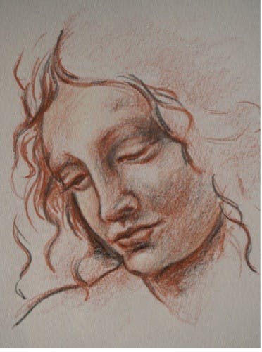 Renaissance style chalk drawing of a face