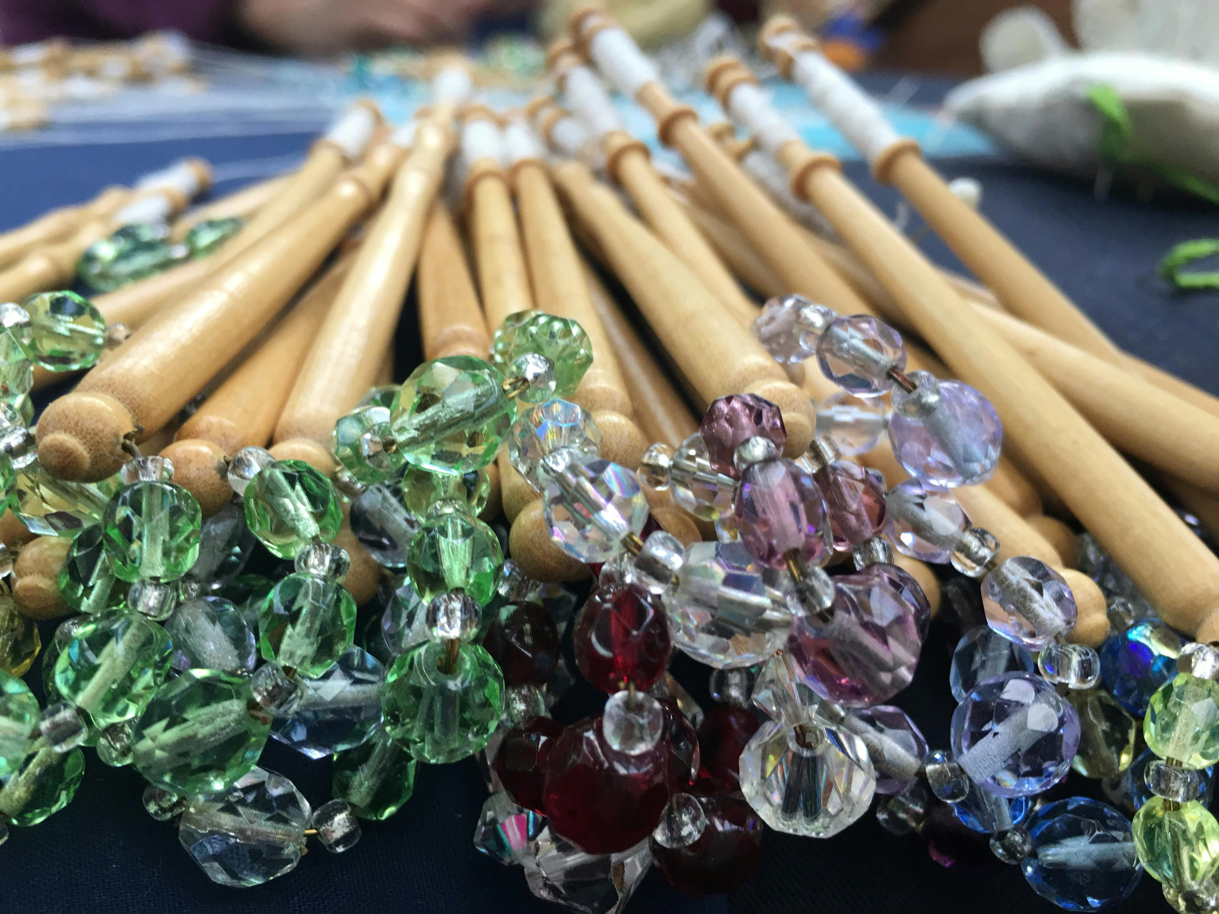 Lacemaking bobbins close up photograph