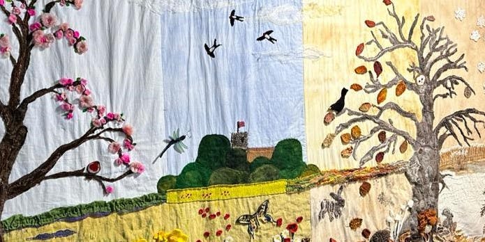 coronation-tapestry-5.jpg Tapestry with landscape scene in several seasons and castle in background