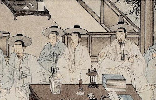 drawing of 16th century Korean courtiers