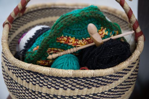 basket of wool and craft items