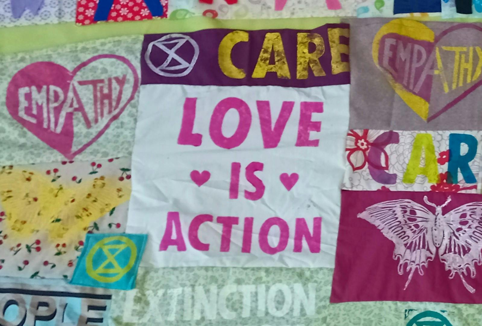 multi coloured messages on fabric