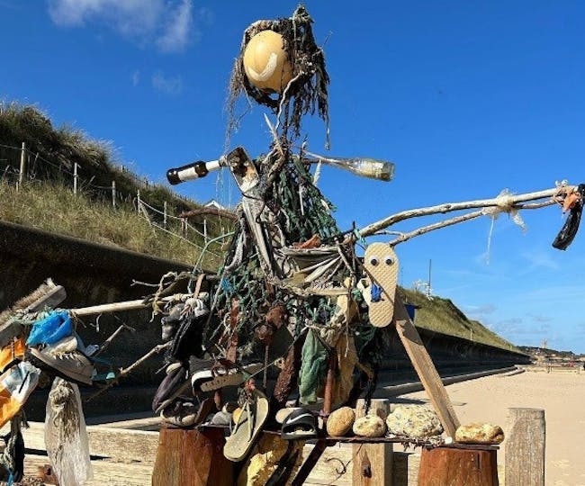 Recycled sculpture on beach