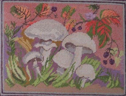 Embroidered kneeler with mushroom design