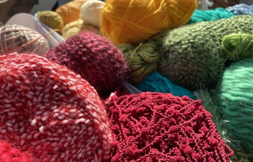 Yarns of wool close up photograph.