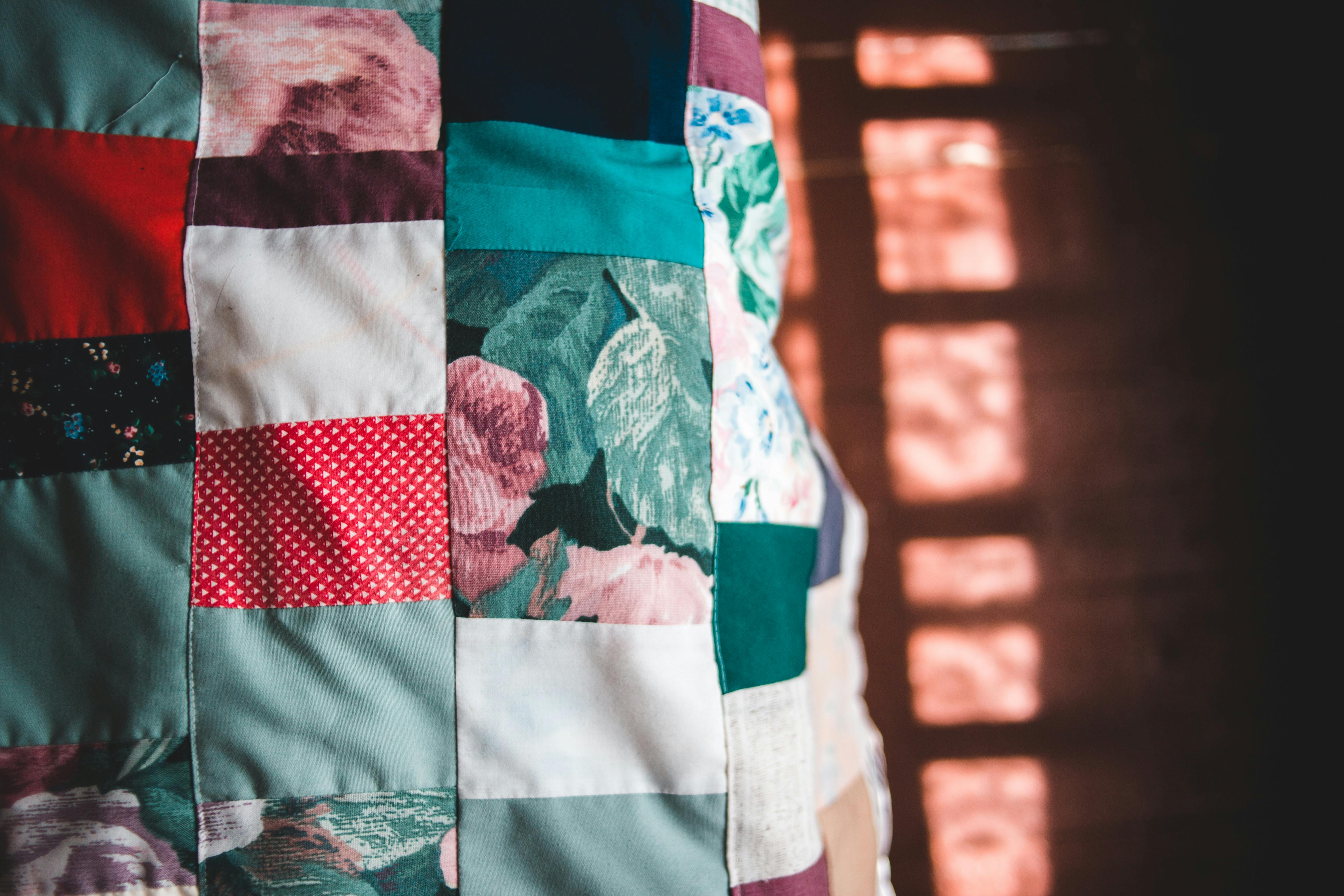 Checked quilt close up photo