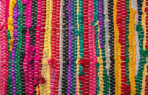 Close up of a colourful rag rug