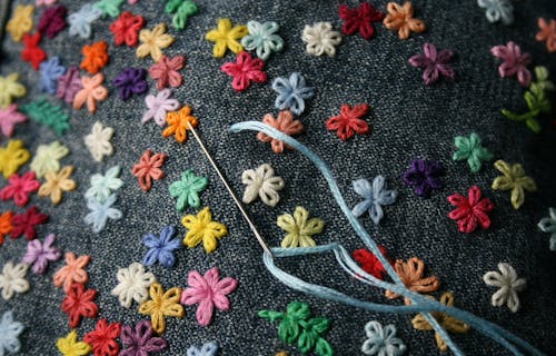 Colourful embroidered flowers