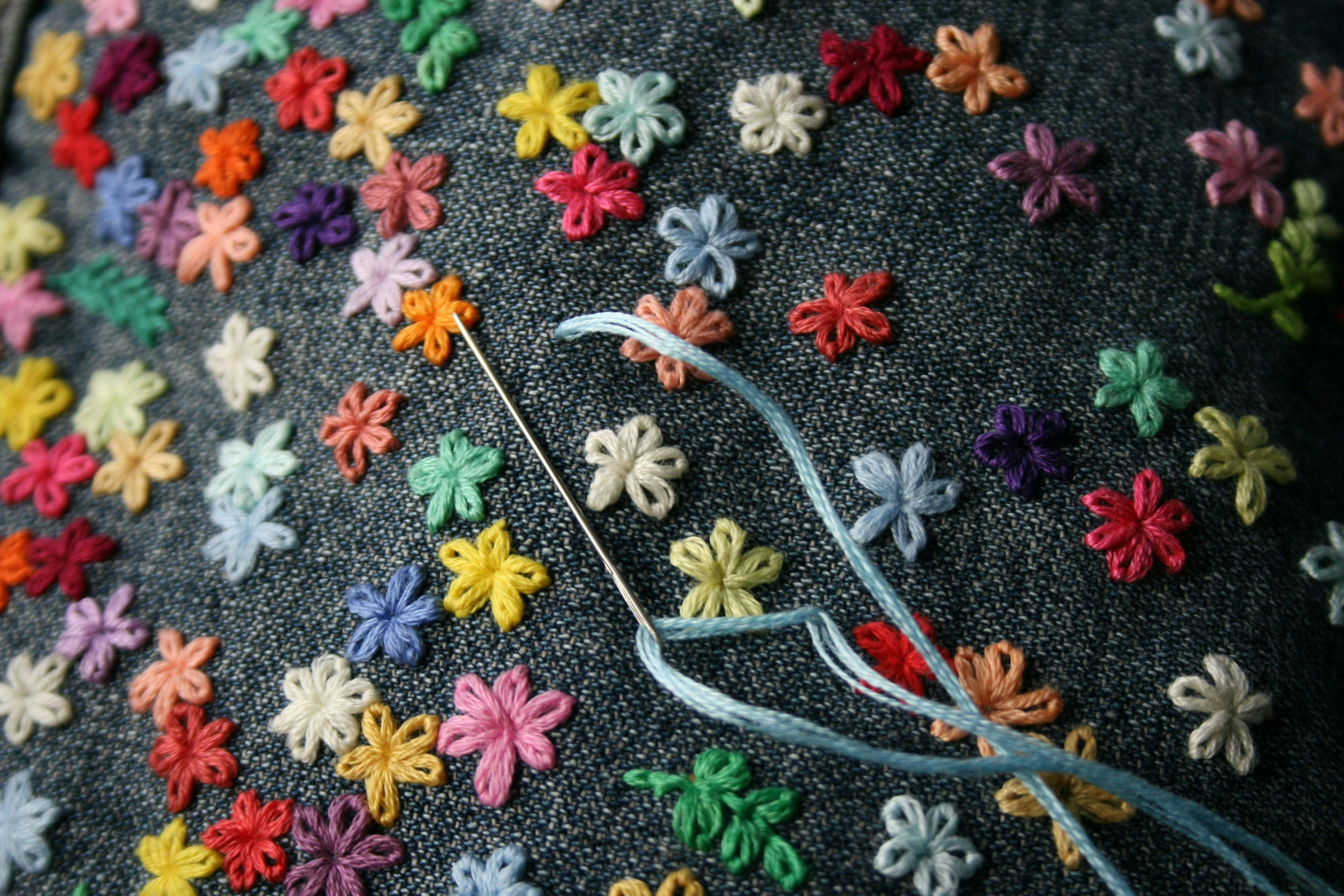 Colourful embroidered flowers