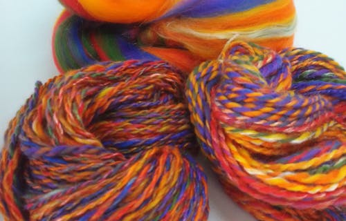 Multicoloured felt and yarn