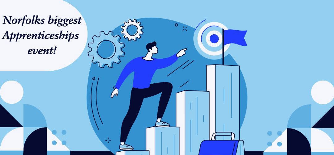 Illustration of a man climbing blocks to reach a flag.