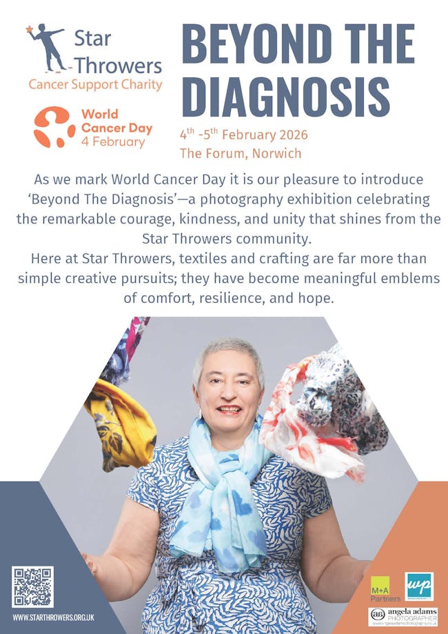 Flyers with a lady with short hair throwing head scarfs in the air.