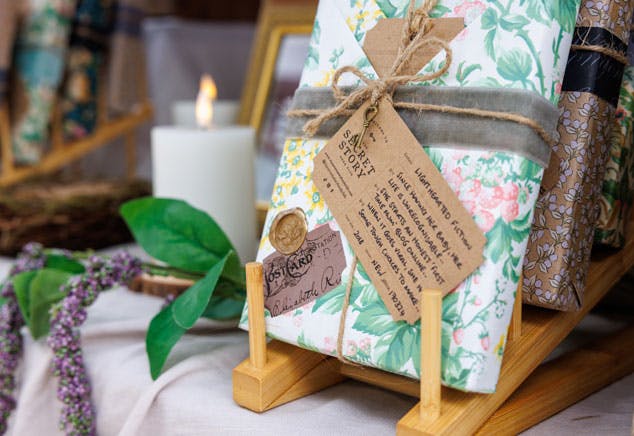 A beautifully wrapped book in colourful paper