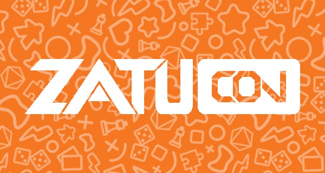 ZatuCon logo against an orange background.