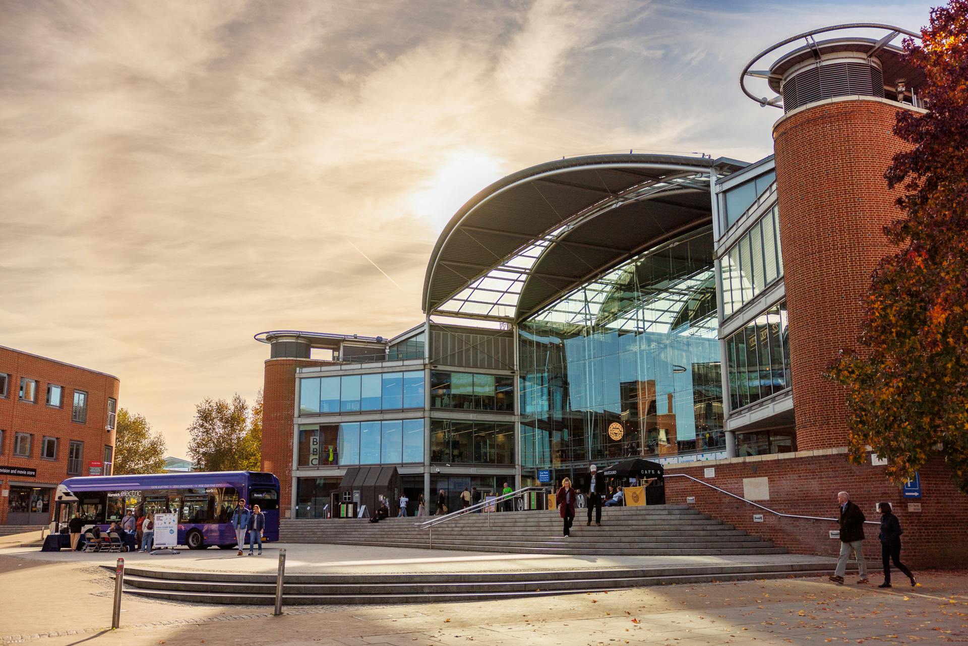 The Forum building glowing golden hour