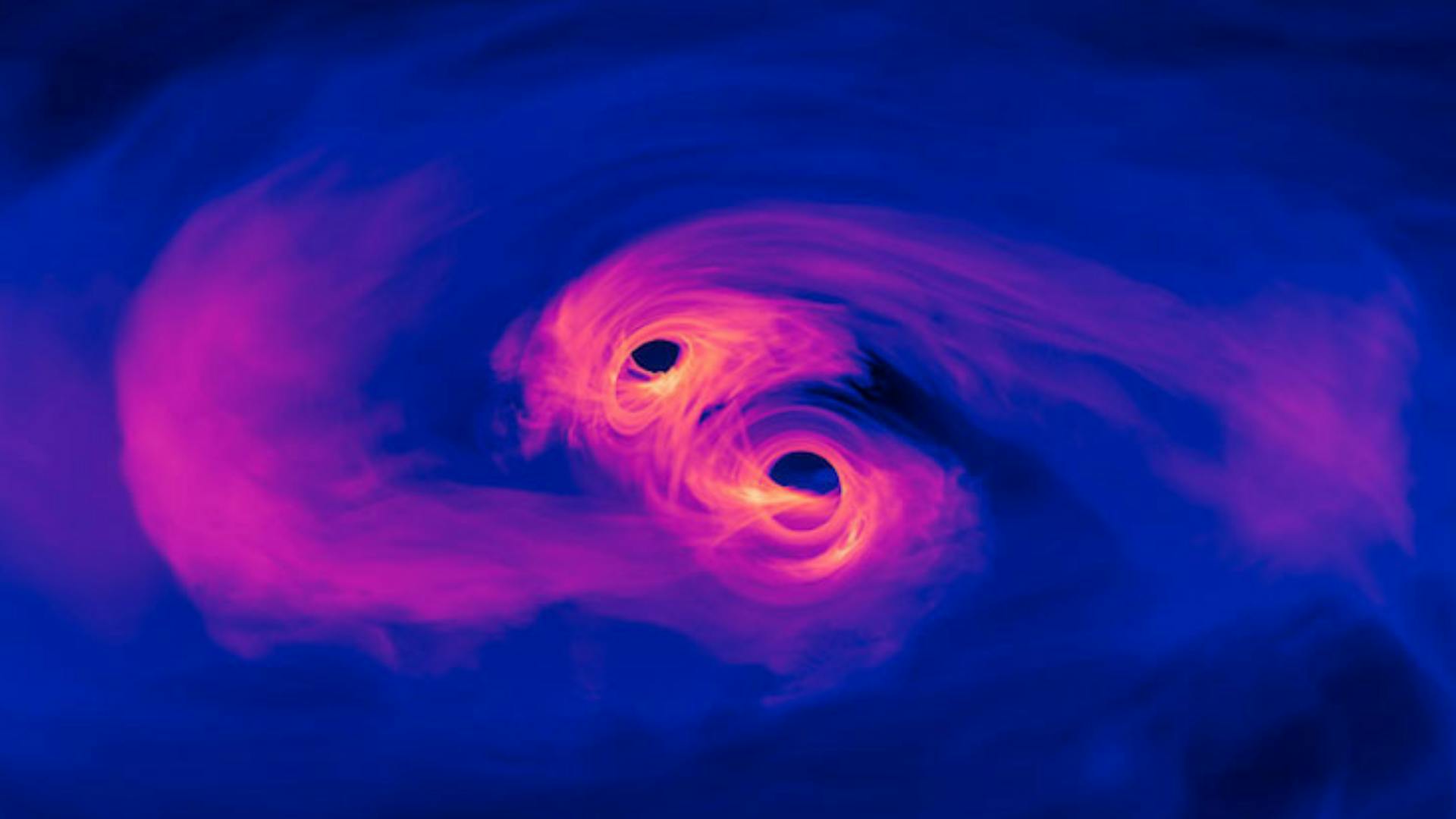 An artist's representation of two black holes.