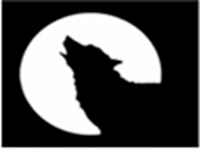 The Black Dog Music Project logo is a silhouette of a dog or wolf howling in front of a white circle/moon
